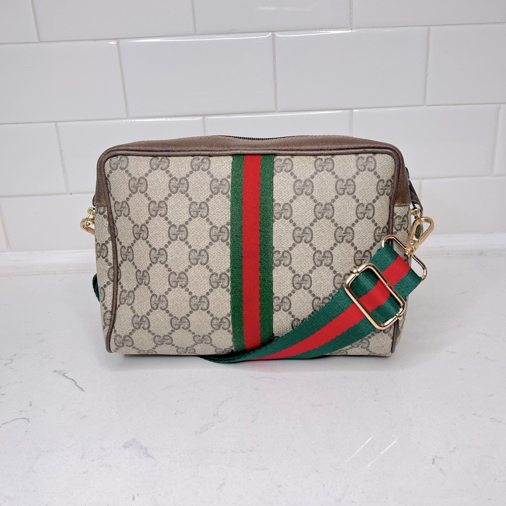 Gucci Beige Crossbody Bag with Green and Red Accent